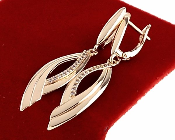 2160 Złote kolczyki cyrkonie pozłacane 18k Xuping wiszące 