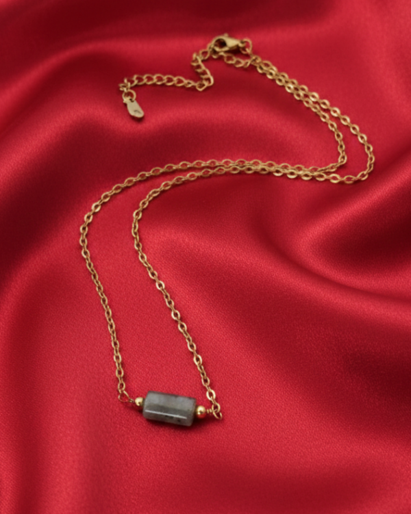 3719b Naszyjnik labradoryt kamień naturalny 45+5cm stal chirurgiczna nierdzewna