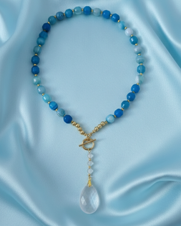 220a Naszyjnik dolomit kamień naturalny 44cm stal chirurgiczna nierdzewna naszyjnik