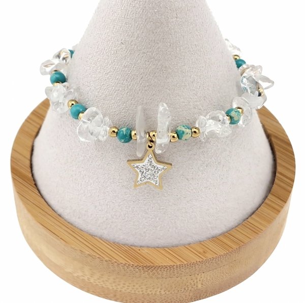 2022i Bransoletka kryształ górski kamień na gumce jubilerskiej gwiazda