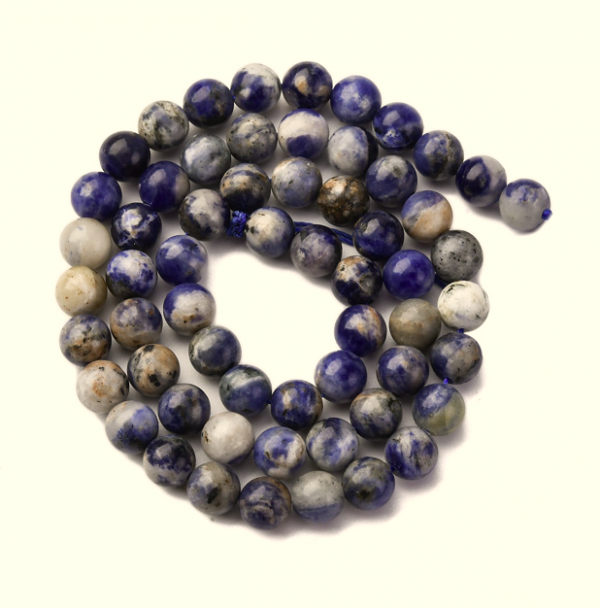 716 Naturalny sodalit okrągłe, klasa AB, 6 mm, otwór: 1 mm, około 60 szt./pasmo, 15,16'' (38,5 cm)