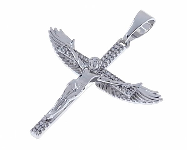 4081 Srebrna zawieszka cyrkonie pozłacana białym złotem Xuping krzyż