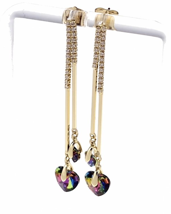 060 Kolczyki złote pozłacane Austrian Crystal wiszące 14K cyrkonie Xuping serce