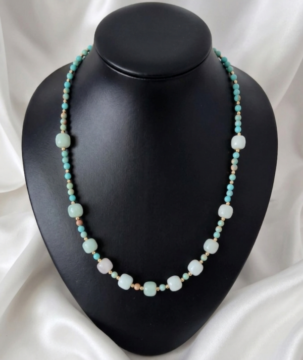 1736L Naszyjnik jaspis cesarski, jadeit kamień naturalny 49+5cm stal chirurgiczna nierdzewna