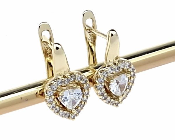 750 Kolczyki złote pozłacane wiszące 14K Xuping cyrkonie serce