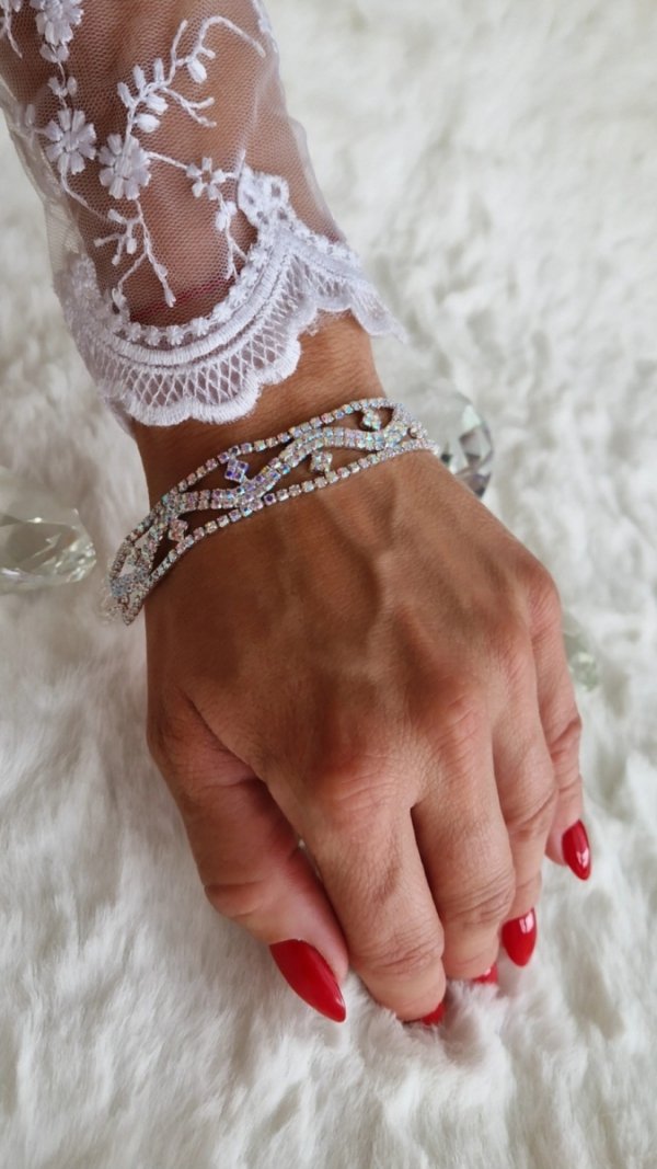 1628c Bransoletka błyszcząca cyrkonie 16+6 wesele ślub impreza