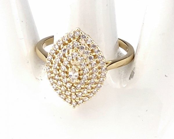 4480 Pierścionek złoty błyszczący cyrkonie pozłacany 14k