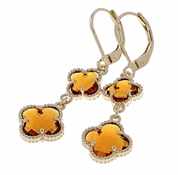 4401c Kolczyki złote wiszące stal chirurgiczna 316L nierdzewna koniczyna marokańska