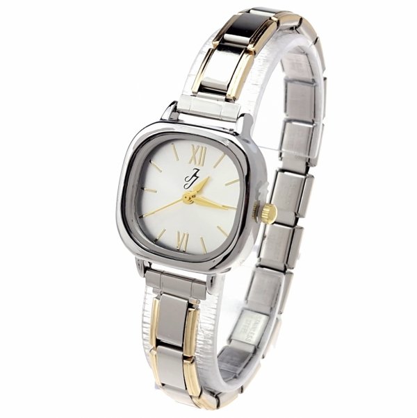 1222 Zegarek srebrno złoty modułowy stal nierdzewna na gumce rozciągliwy 