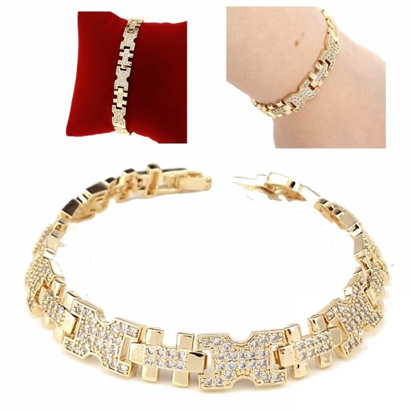 214 Bransoletka złota elegancka 19cm cyrkonie pozłacana 14k Viki Lady