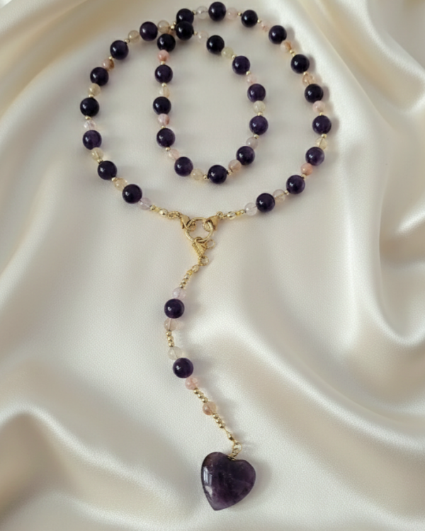 1299a Naszyjnik cytryn ametyst kamień naturalny 58cm stal chirurgiczna nierdzewna naszyjnik