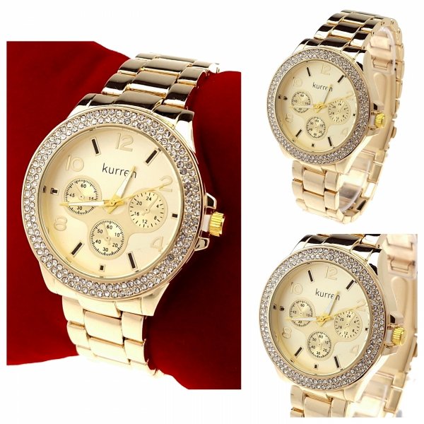 2236 Ekskluzywny damski złoty zegarek błyszczący Kurren klasyk 