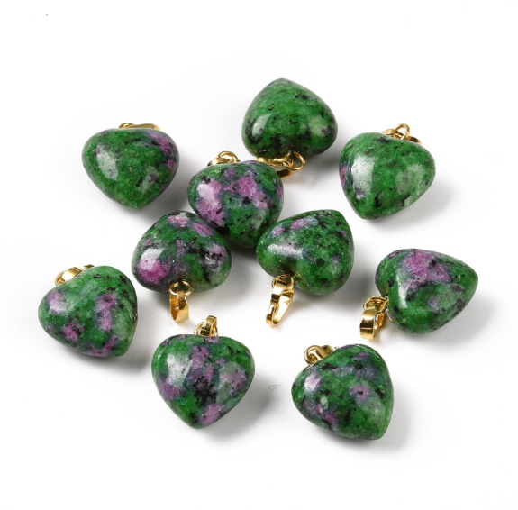 1229c  Zawieszka zoisyt z rubinem kamień naturalny 1 sztuka serce