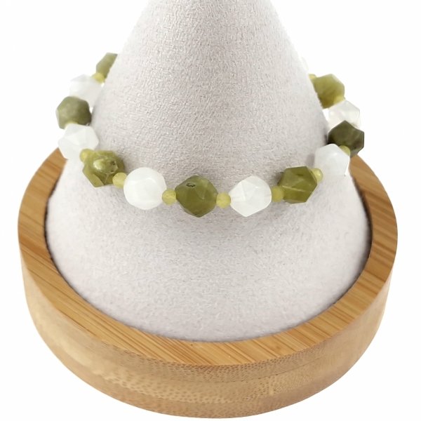 1921k Bransoletka złota 18+3 stal chirurgiczna 316L nierdzewna kamień kryształ górski oliwin