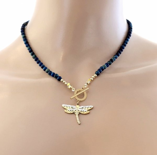 1939h Naszyjnik naturalny kamień niebieskie tygrysie oko 42cm stal chirurgiczna 