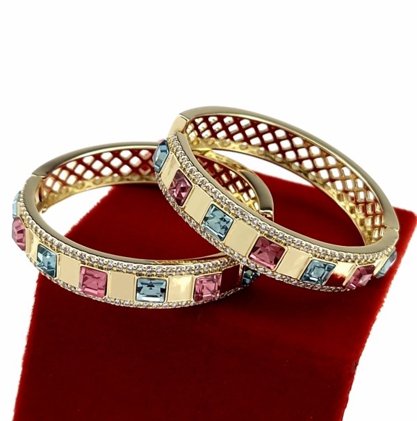 0231 Kolczyki złote pozłacane 14k wiszące koła 3,5cm Austrian Crystal