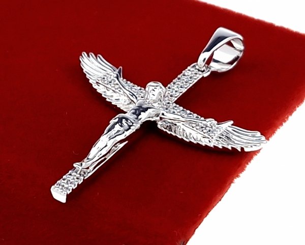 4081 Srebrna zawieszka cyrkonie pozłacana białym złotem Xuping krzyż