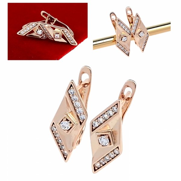 2542 Złote kolczyki cyrkonie pozłacane rose gold Xuping wiszące 