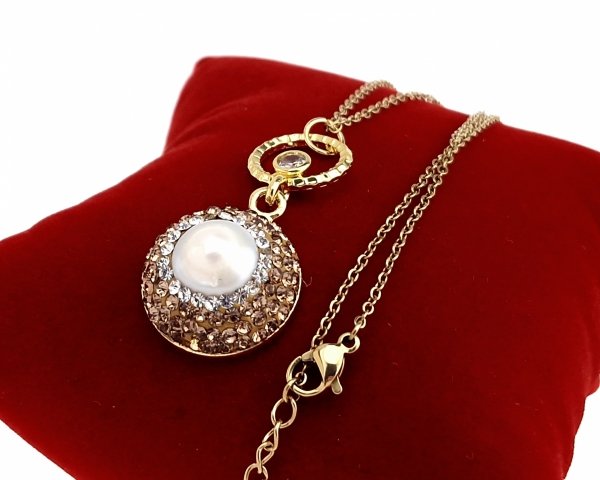 3738 Naszyjnik stal chirurgiczna 45+5cm nierdzewna perły