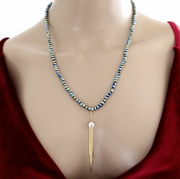 727f Naszyjnik błyszczący szklane kryształki na gumce jubilerskiej łańcuszek