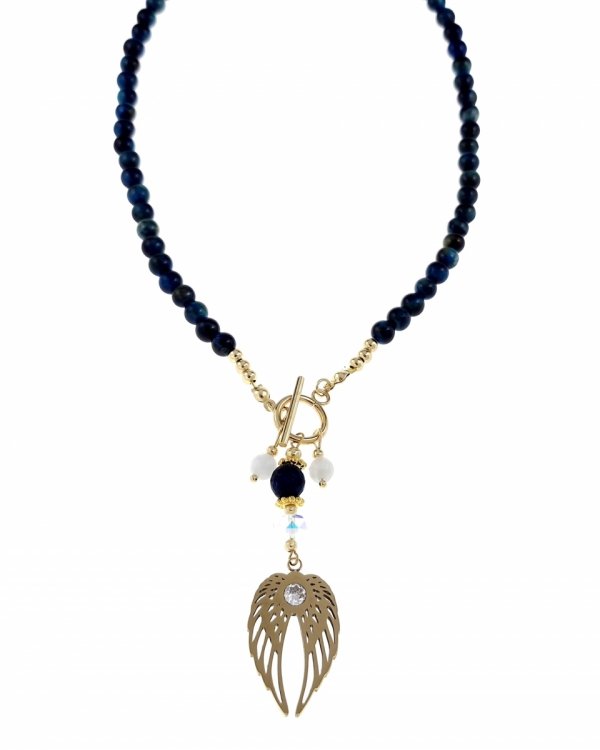 1914b Naszyjnik naturalny kamień niebieskie tygrysie oko 43cm stal chirurgiczna 