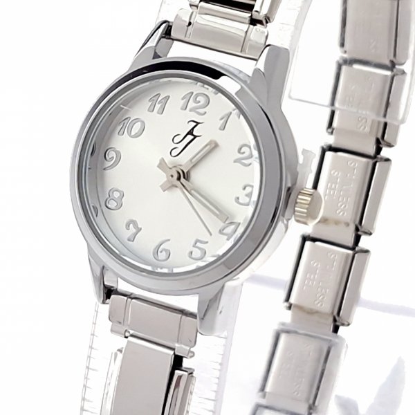 1604 Zegarek srebrny modułowy stal nierdzewna na gumce rozciągliwy 