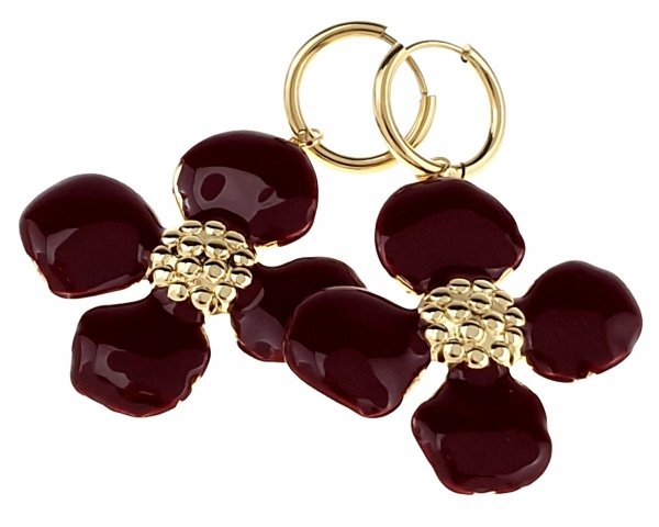 4872 Kolczyki złote stal chirurgiczna 316L nierdzewna wiszące celebrytki kwiatki