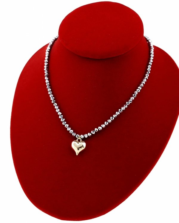 4269 Naszyjnik błyszczący szklane kryształki na gumce jubilerskiej łańcuszek serce