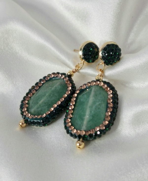 1935d Kolczyki złote kamień naturalny awenturyn pozłacane 14k wiszące