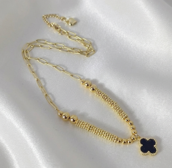 0233 Złoty łańcuszek naszyjnik 45+5cm pozłacany 14k koniczyna marokańska