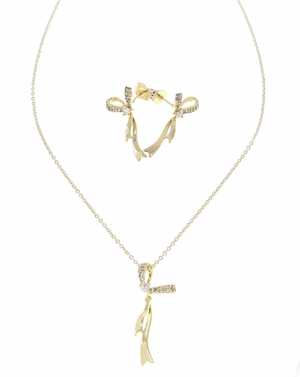 523 Złoty komplet kolczyki łańcuszek celebrytka 51cm naszyjnik pozłacany 14K wiśnie