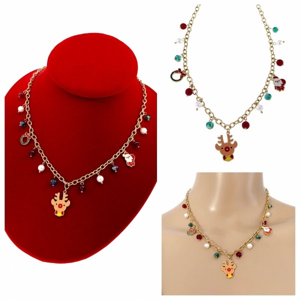 602 Złoty łańcuszek świąteczny 45+5 naszyjnik stal chirurgiczna Boże Narodzenie święta renifer Mikołaj