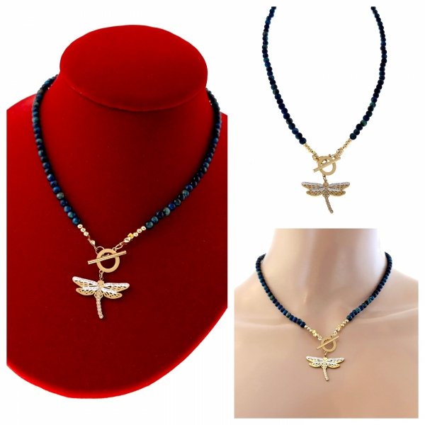 1939h Naszyjnik naturalny kamień niebieskie tygrysie oko 42cm stal chirurgiczna 