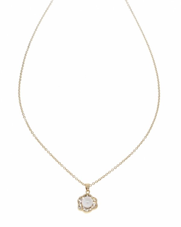1103b Złoty łańcuszek celebrytka 51cm naszyjnik pozłacany 14K perła kwiatek 