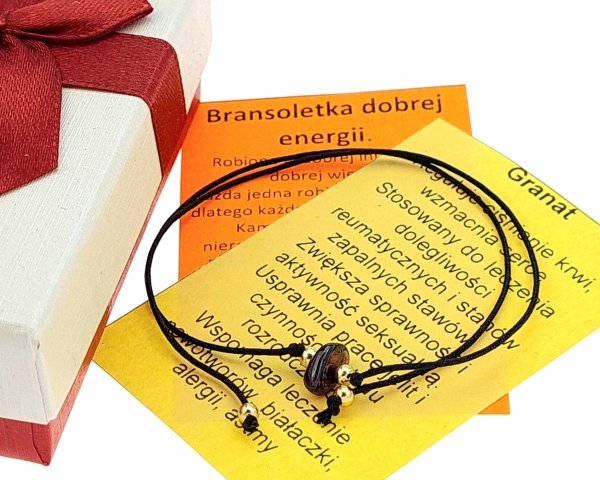 e129 Bransoletka dobrej energii - granat kamień naturalny sznurek
