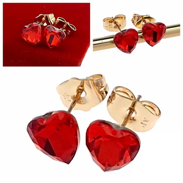 3444 Kolczyki złote Austrian Crystal cyrkonia pozłacane 18k Xuping wtyczki serce