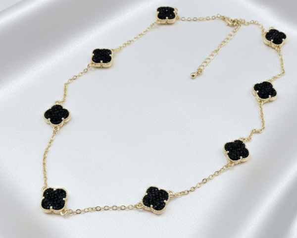 0357 Złoty łańcuszek naszyjnik 45+5cm pozłacany 14k cyrkonie koniczyna marokańska