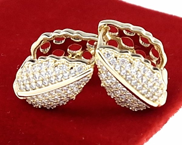 1376b Kolczyki złote pozłacane wiszące 14K cyrkonie Viki Lady 