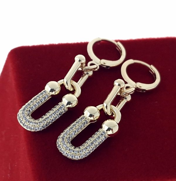 2095 Kolczyki złote pozłacane wiszące 14K cyrkonie