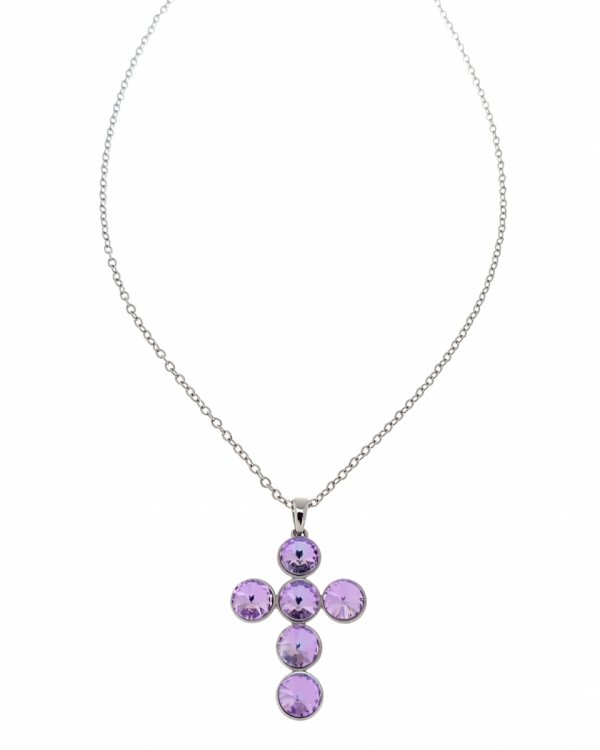 2854 Srebrny naszyjnik 40+5cm pozłacany białym złotem Swaro Austrian Crystal krzyż
