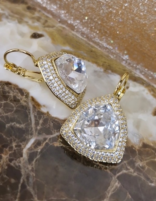 4181 Kolczyki złote pozłacane Austrian Crystal wiszące 14K cyrkonie Xuping 
