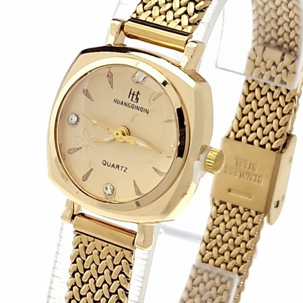 4223 Ekskluzywny damski złoty zegarek błyszczący cyrkonie klasyk