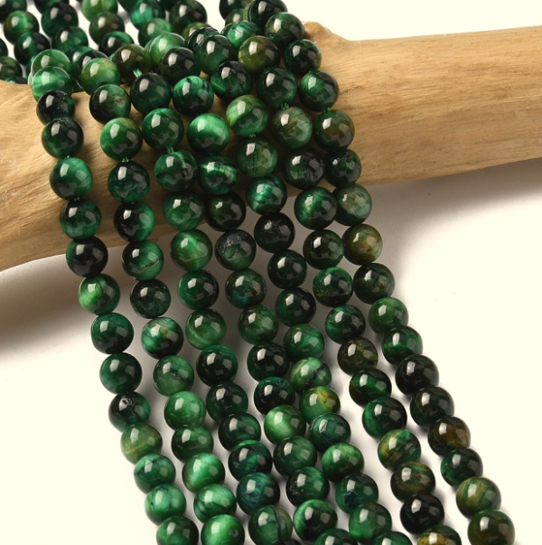 2541 Koraliki naturalne tygrysie oko 6mm okrągłe, zielone otwór: 1,2mm 