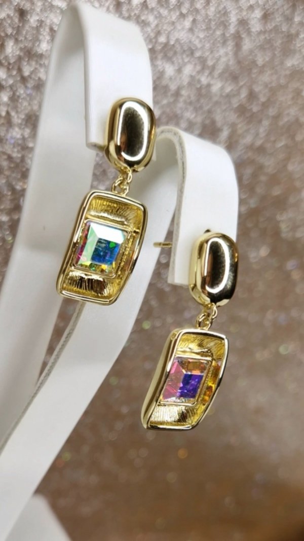 2982 Kolczyki złote pozłacane cyrkonie wiszące 14K Xuping Austrian Crystal