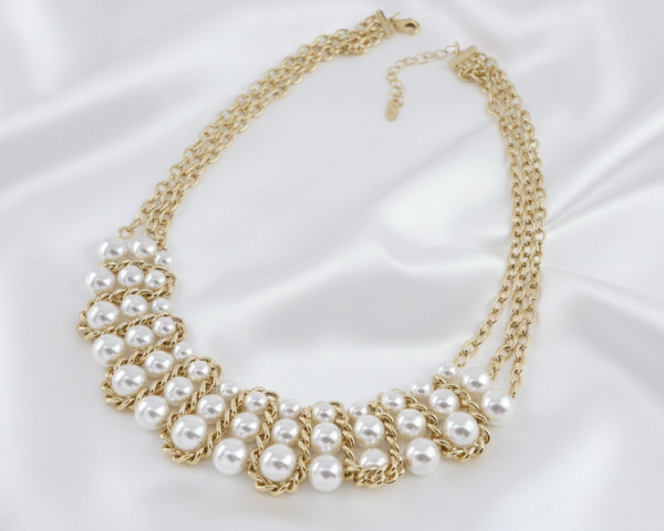 op302 Złoty łańcuszek naszyjnik 43+5cm pozłacany 14k perły