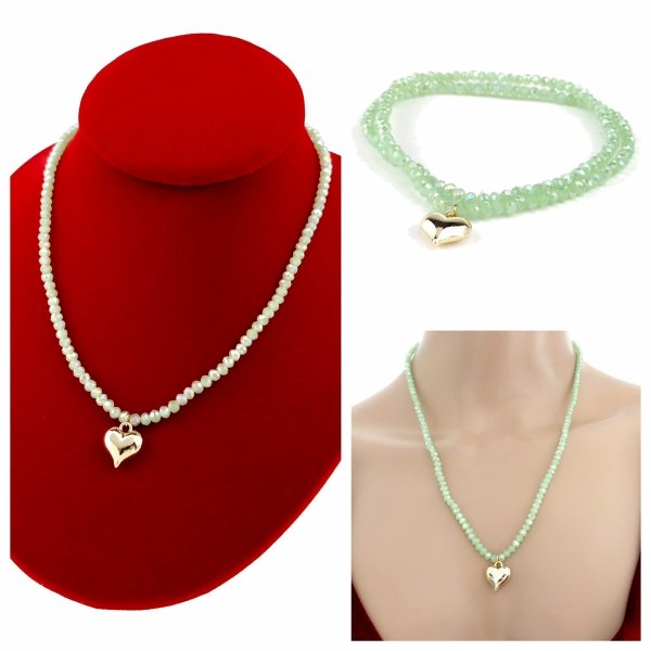 1914h Naszyjnik błyszczący szklane kryształki na gumce jubilerskiej łańcuszek serce