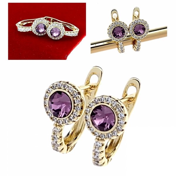 2255 Kolczyki złote Austrian Crystal pozłacane cyrkonie wiszące 14K Xuping 