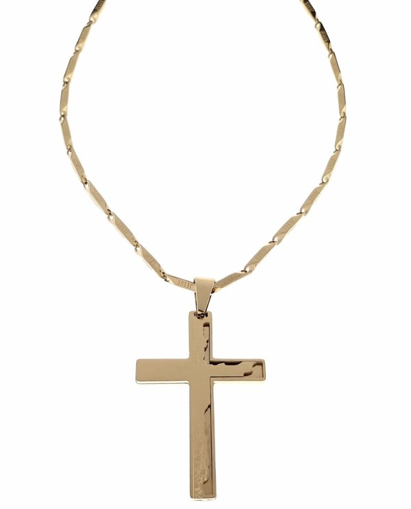 3441 Złoty łańcuszek 60cm naszyjnik stal chirurgiczna duży krzyż wisior S&amp;Y