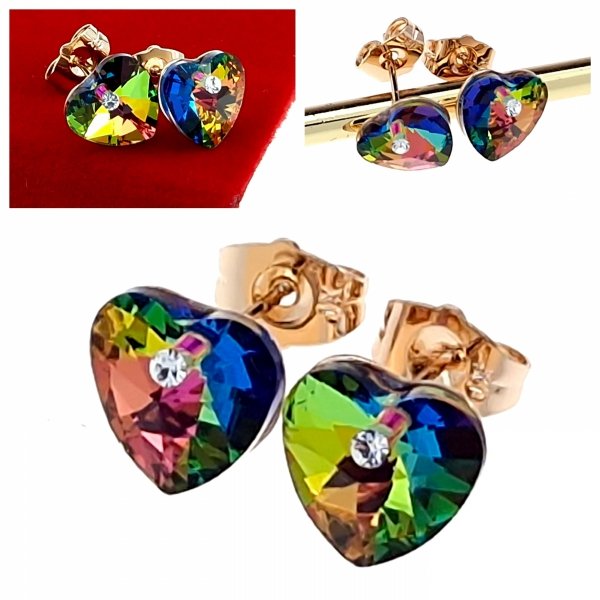 0237 Kolczyki złote Austrian Crystal cyrkonia pozłacane 18k Xuping wtyczki serce