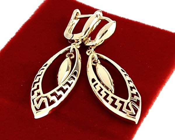 1260 Kolczyki złote wiszące eleganckie pozłacane 14K wzór grecki Viki Lady 